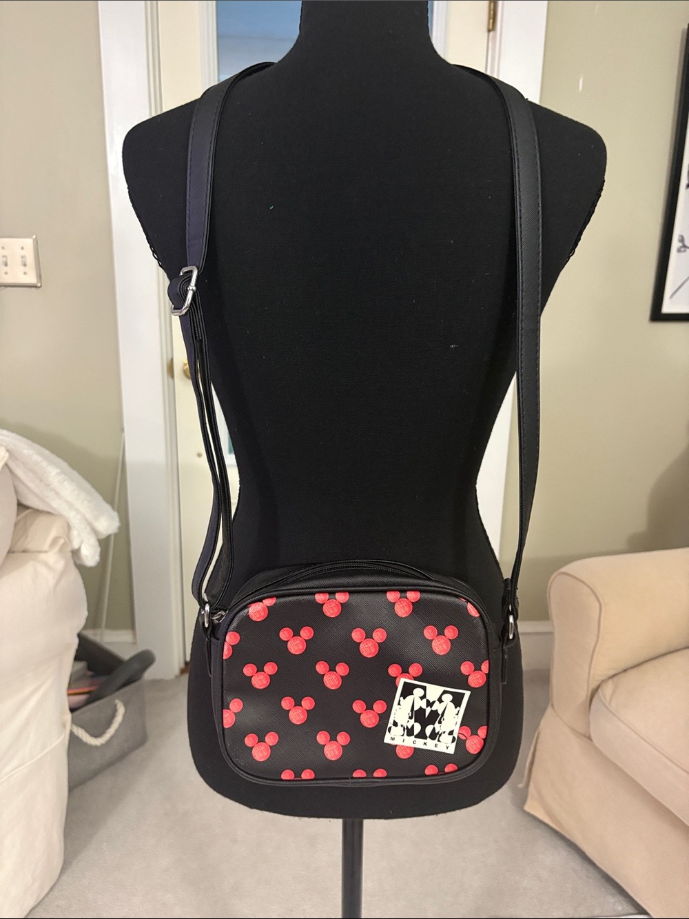 Danielle Nicole Black Mickey (Disney) Crossbody Bag with Red Mickey Dot Print